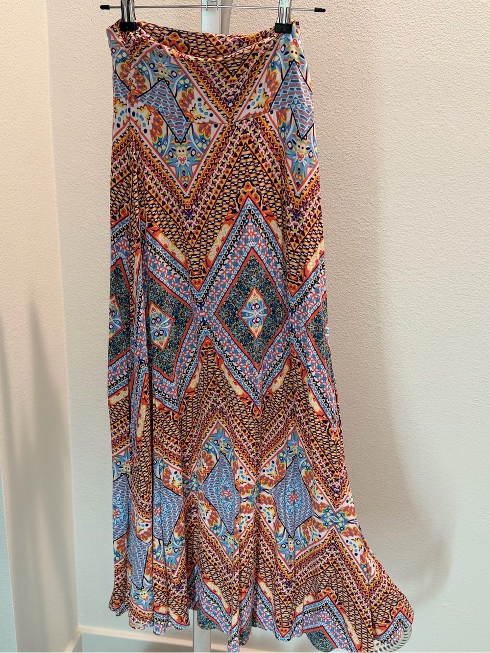 Renee C. Chevron & Geometric Print Maxi Skirt in Blue and Orange